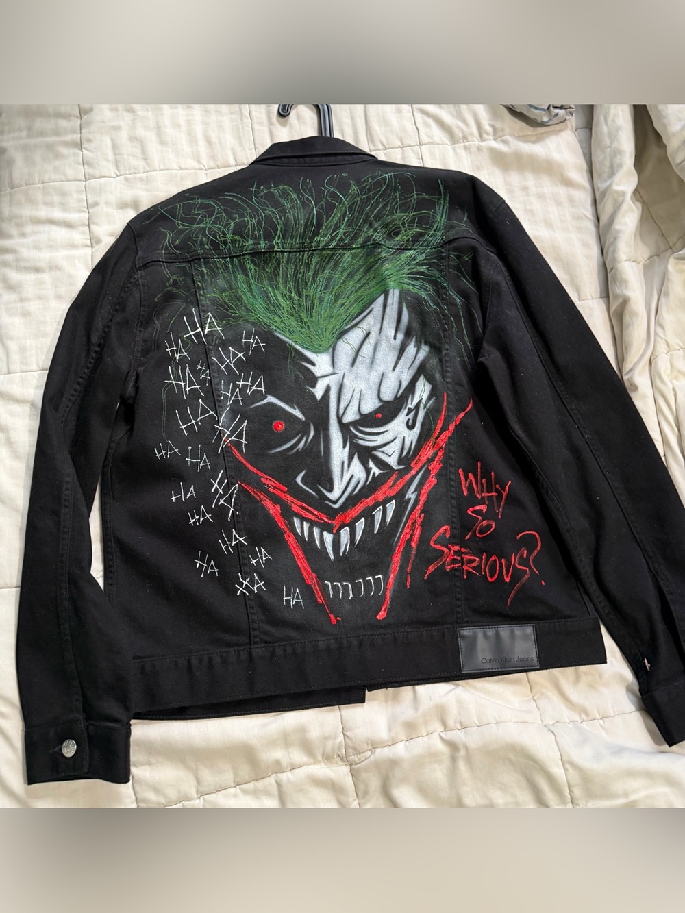 Calvin Klein Black Jacket with Joker Back Graphic/ Hand painted/ Custom